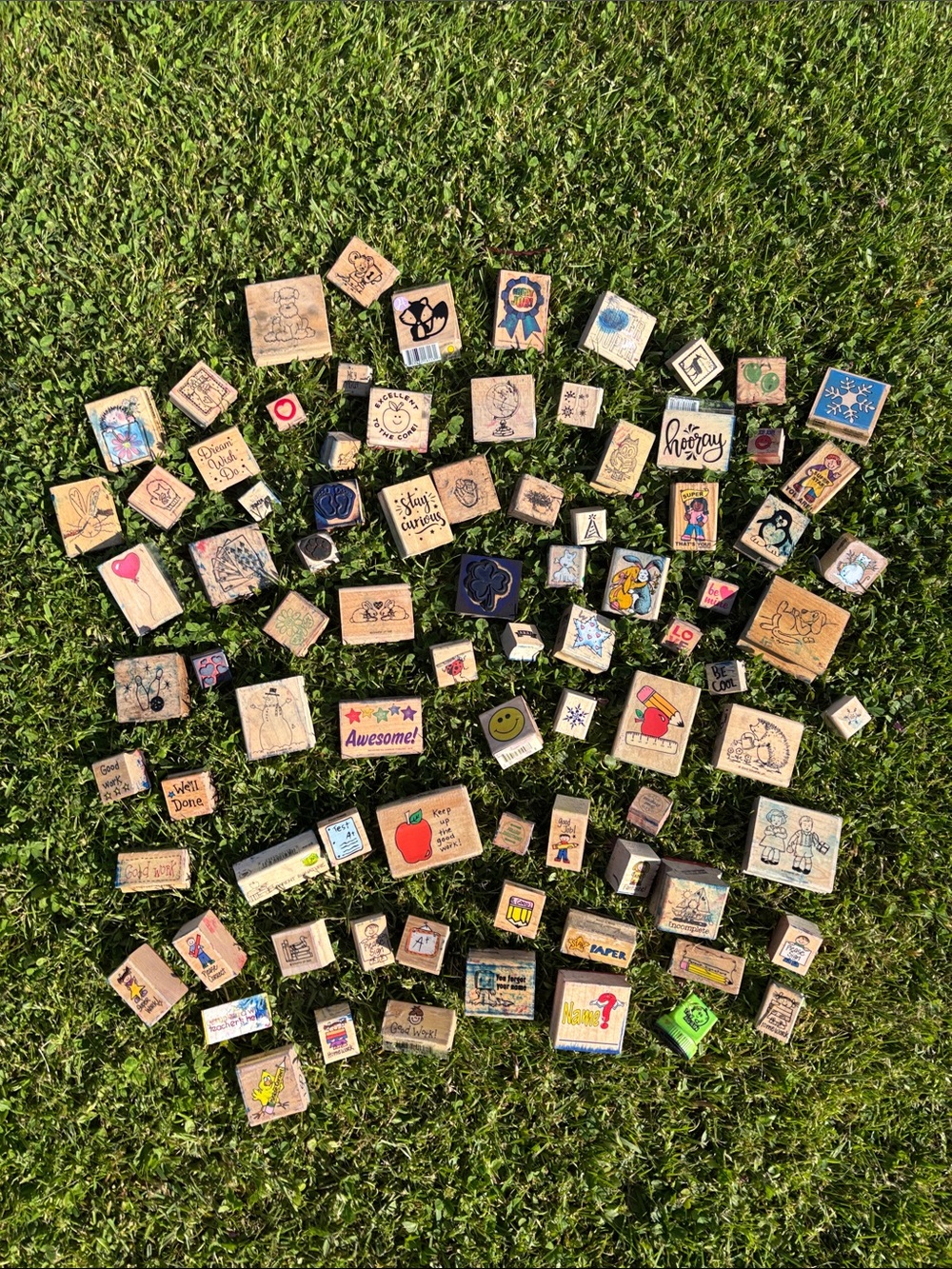 Lot of Assorted Wooden Craft Stamps - with a class room in mind!